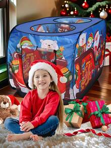 Tienda de trineo de Navidad para niños, casa de juegos portátil sin montaje necesario, espacio de fiesta interactivo para padres e hijos, casa de juegos para interiores/exteriores, edición limitada de regalo de Navidad para niños y niñas (diseño decorativo de trineo)