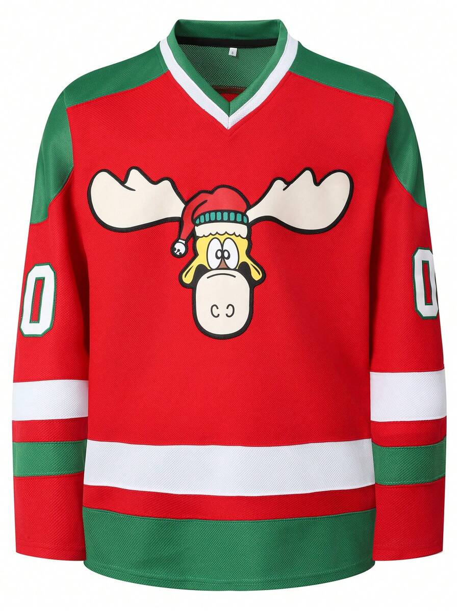 Men's Ice Hockey Jersey 00 Red V-Neck Long Sleeved Embroidered Sports Shirt Ice Hockey Jersey - Red - View 1