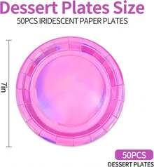 50PCS Iridescent Party Paper Plates, 7 Inch Holographic Dessert Plates Sparkling Rainbow  Party Supplies Dration For Mermaid Birthday Wedding Parties (Iridescent),25837426 - 玫瑰紅 - 查看 2