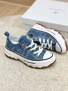 Low-Top Canvas Sneakers With Thick Soles, Women's Platform Sneakers, Made Of Washable Denim, Ideal For Casual And Contemporary Looks. Estimated Delivery: 2-5 Business Days (Peninsula). - 淺藍色 - 查看 8