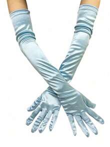 1 Pair Black Satin Long Gloves For Women, Elegant For Evening Party, Wedding, Festival Outfit Matching - 粉色 - 查看 4