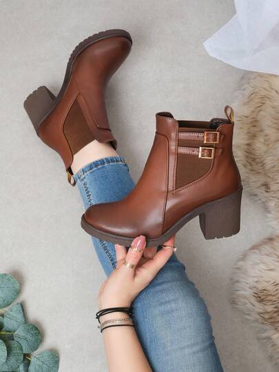 BOTIN CON TACON DE MODA  Sexy  De moda    Cremallera lateral  Hebilla    COMODO Y ELEGANTE  Oficina    USALO TODO EL AÑO