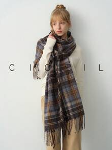 1pc Women's Plaid Polyester Scarf, Fashionable For Commuting And Daily Use - Blue - View 8