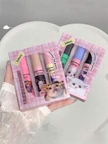 6-Color A+B Set Kekemood Cute Kitty Cake Lip Balm Set, Matte Finish Non-Stick Lip Gloss & Lip Cream, Moisturizing For Students, Lip Brush Included,Giveaways - Multicolor - View 3