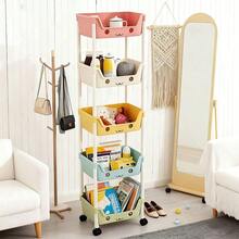 Multi-Layer Storage Rack With Wheels, 3/5-Layer Mobile Storage Cart, 360-Degree Rotating Universal Wheels, Suitable For Living Room, Bedroom, Kitchen, Dormitory, Home Storage Artifact, Ideal Christmas/Halloween Gift - Multicolor - View 17