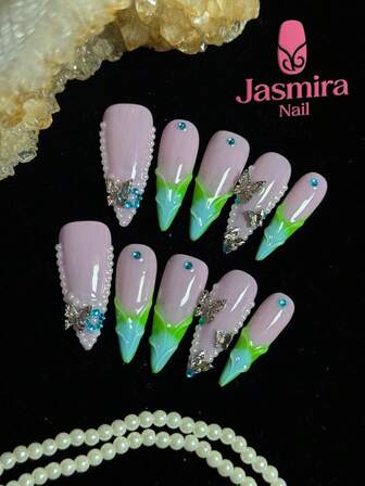 10 Pcs Of Handmade 3d Press-On False Nails, Long French Pointed Nails With Stiletto Heels, Brown Nails, Hand-Carved Patterns, Hand-Painted Leopard Prints, Glittering Diamonds, Gothic Style, Nail Art Products Designed For Women And Girls, Suitable For Home, Parties, And Daily Wear, A Great Gift For Women And Girls
