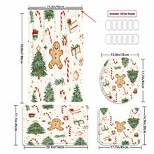 1/3/4pcs Wite Gingerbread For Man Christmas Tree Crutch Candy Shower Curtain Bathroom Set, Waterproof And Wear-Resistant Accessories,With 12 Hooks - Includes Toilet Seat Cover, Bath Mats, And Rugs - Non-Slip Polyester Fabric - Washable - Perfect For Holiday Decor,Home/Bedroom/House/Western Decor, - Multicolor - View 16