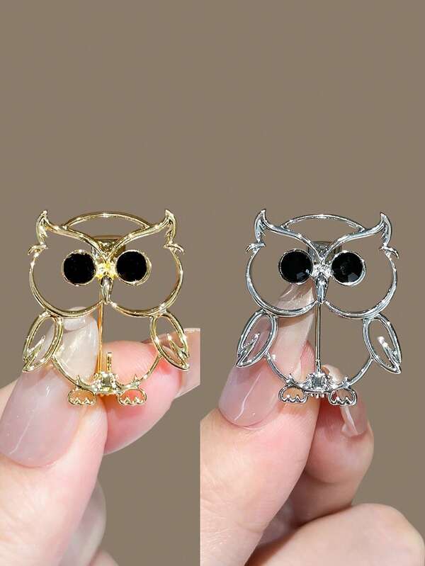 1 pièce Broche multifonctionnelle de mode en forme de grand hibou doré et argenté - accessoire de couture et de tissage polyvalent, broche animale élégante et simple, insigne polyvalent pour vêtements, sacs, chapeaux