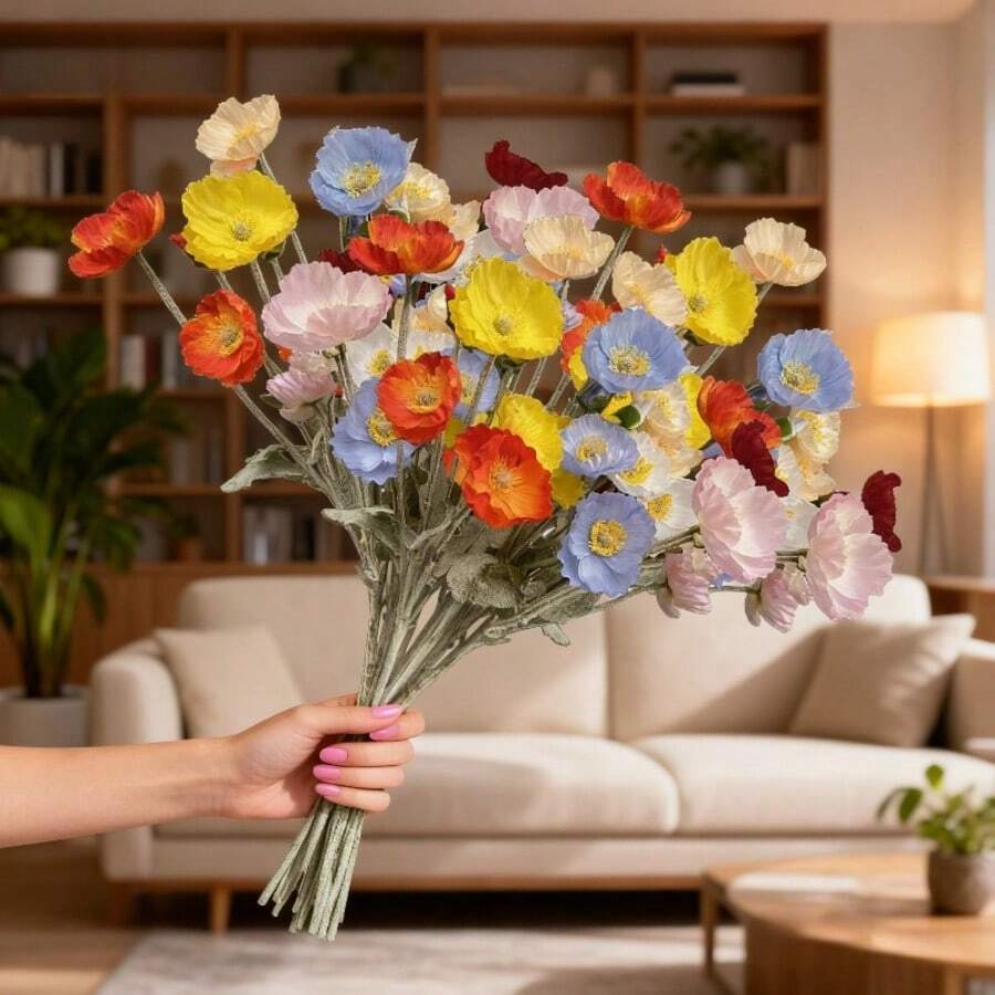 7/8 Stücke künstliche Island Mohn Blumen, Künstlicher Blumenstrauß, warme Farbkombination, wartungsfrei, geeignet für Zuhause, Schlafzimmer, Vase Dekoration, Kamin, Esszimmer, Wohnzimmer, Garten, Hochzeitsfeier, Fotografie Requisiten, Feiertags-Dekoration für Halloween, Thanksgiving, Weihnachten, DIY Geburtstags-Party Dekoration, Schul-Dekoration