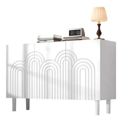 120*38.5*79cm ​​​​Sideboard, Living Room Cabinet With 3 Doors, Cabinets With Large Storage Space, Chest Of Drawers For The Bedroom And Living Room, Adjustable Partition Cabinet, White, MDF, With 16cm Table Base