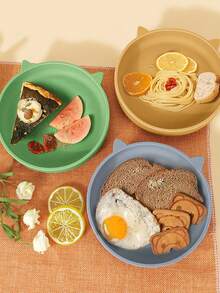 1 pezzo Piatto per l'alimentazione del bambino in silicone con ventosa, piatto morbido in silicone a forma di gatto, stoviglie per bambini, set da tavola per l'addestramento con ventosa, piatto per l'alimentazione dei bambini, regalo per uso quotidiano