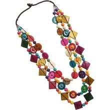 SEWACC Bohemian Shell Necklace Wood Beads Chunky Layered Necklace Handmade Long Beaded Necklace For Women - With Color - View 8