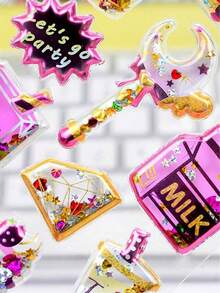 Random 1/6/12pcs Cute 3D Cartoon Stickers, Pink EVA Bubble Stickers, Scrapbooking Birthday Party Gifts Stickers, 3D Bubble Stickers To Enhance Device Aesthetics, Ideal Gifts To Delight Friends, Phone Accessories, Phone Case Stickers, Phone Stickers, Phone Decorations, Creative, Fun Design, Glitter Stickers, Durable Material, High-Quality Stickers, DIY Decor Enthusiasts, Stationery Collectors.