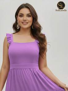 Women's Long Dress Plus Size Three Marias Evangelical Fashion Elegant Party Sleeve Strap Ruffle Duna - Pastel Lavender - View 3