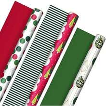Hallmark Papel de regalo de Navidad rosa con líneas de corte en el reverso (3 rollos: 120 pies cuadrados) rosa, menta, oro, reno, árboles de Navidad, copos de nieve(rojo, verde) - Tipo 8 - Ver 2