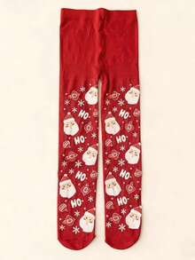 1件装儿童圣诞连裤袜，女童圣诞袜图案，饰有圣诞老人和礼物图案，柔软针织踩脚裤，适合圣诞派对，适合5-12岁儿童