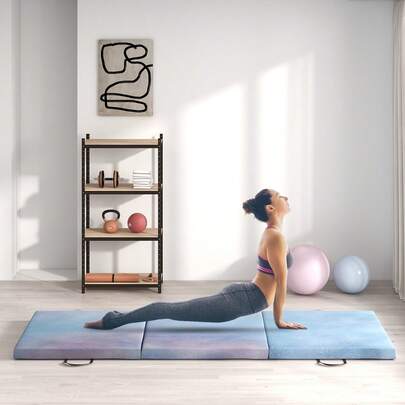  HOMCOM Colchoneta Gimnasia Plegable de Grosor 5 cm, Tapete de Ejercicio, 180x60x5 cm, con Asas de Transporte, Esterilla de Gimnasia para Yoga, Aeróbic, Artes Marciales, Azul Degradado