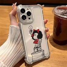 Funda Adorable de Anime Mafalda para iPhone 16, 15, 14, 13, 12, 11 Pro Max, X, XR, XS Max, 8 Plus - Cubierta Trasera Suave Transparente Antigolpes - Color 1 - Ver 7