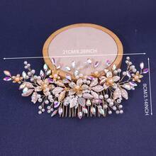 Rhinestone Pearl Hair Comb - Gold Red - View 6