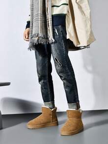 Bottes de neige hautes, chaussures décontractées mode pour couples, bottes tube court style coréen, nouvelles bottes courtes polyvalentes épaisses et chaudes pour l'automne/hiver, chaussures antidérapantes pour hommes - Kaki - Voir 6