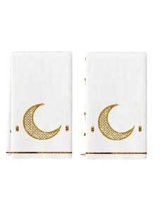 2 Pcs Gold Star And Moon Castle Ramadan Kitchen Towels Dish Towels Seasonal Festival Lantern Decorative Hand Towels - White - View 6