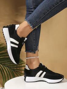 Women's Lightweight Running Sneakers - Lace-Up Closure, Multi-Functional Flat Sole, Breathable Fabric & Faux Leather Material - Black - View 5