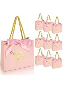 8pcs-Handle-Attached Thank-You Gift Bags - Pink Mini Gift Bags With Ribbon Mini Paper Candy Bags With Pink Ribbon Perfect For Weddings, Birthday Parties, Baby Showers, And Christening Ceremonies - Multicolor - View 2