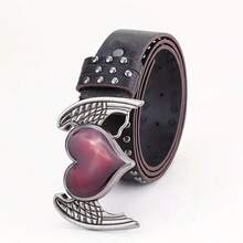 1PC Pink Heart-Shaped Wing Punk Belt For Women, Jeans And Accessories,  And Versatile Belt - Black - View 4