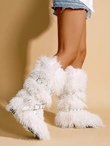2025 Autumn/Winter New Fashion Y2K Punk Thick Sole Snow Boots, Faux Shearling Lined Rivet Boots, Platform Furry Boots