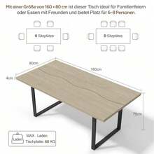 Industrie-Esstisch 160x80 cm »LoftStyle<< – Massiver Holztisch mit Metallgestell für 6-8 Personen in Hellgrau – Wasser- & kratzfeste Oberfläche mit robuster Stabilität