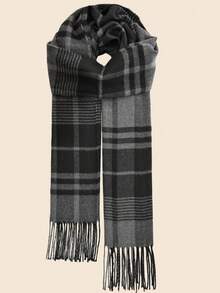 新款秋冬情侣针织格纹条纹双面流苏保暖围巾，百搭送给男友/女友、老师、学生，生日礼物佳选，长款加厚保暖围脖，日韩风