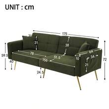 [Two-Seater Sofa Bed] - Modern Two-Seater Sofa With Adjustable Backrest + Gold Metal Legs, Integrated Bed Function. Multifunctional 2-In-1 Furniture. - Antique Green + Foam + 2 Seat - View 5