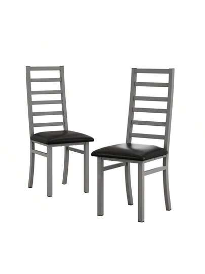Set Of Metal Dining Chairs, Steel Legs PU Leather Seats, Armless High Back Kitchen, Living Room, Grijs view 11