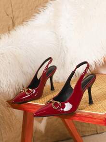 Plus Size Women's Fashion Pointed Toe Stiletto High Heel Shoes, Sexy Casual Party Work Pumps, Backless Slip-On Sandals, Spring/Summer, Burgundy,Stilletos Heels - Burgundy - View 5