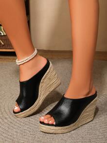 Shiny Peep-Toe Fashionable Linen Rope Platform Women Slippers