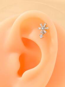 1pc Snowflake Pendant With Zirconia, 316L Stainless Steel & Copper Alloy, 1.2mm Thick Bar, 6mm Long, Fashionable Minimalist Ear Bone Stud Earring