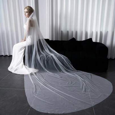 1pc Bridal Crystal Veil, Long Sparkling Bride Veil For Wedding Photography, Dreamy Bridal Veil