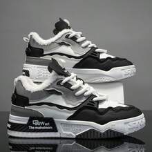 1双男士雪地靴，保暖休闲户外徒步鞋，保暖内衬，PVC鞋底，系带设计，圆头实心鞋头，适合秋冬季日常穿着、徒步旅行、寒冷天气、户外活动，柔软舒适的厚底运动鞋 - 黑色 - 查看 5