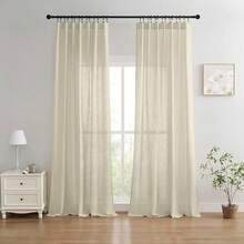 Sheer Curtains 84 Inches Long, White Curtains Living Room 2 Panels Set, Linen Curtains Window Privacy With Filtering (W52 X L84 Inch, Linen), Home Decor - 自然的 - 查看 8
