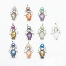 1包金属翅膀和玻璃珠DIY吊坠，适用于钥匙扣、酒杯、项链、耳环、包包挂饰、珠宝制作 - 守護天使混色 - 查看 14