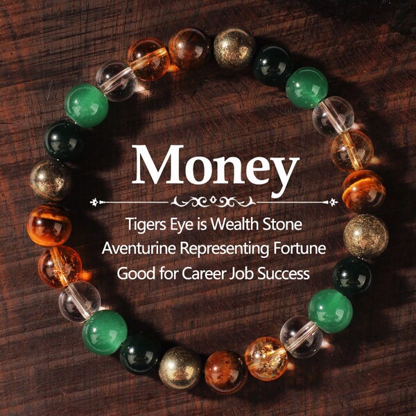 سوار خرز كريستال أصفر طبيعي مع حجر العين النمر والخام الحديدي، مناسب للجنسين قطعة واحدة