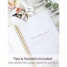 Wedding Planner Book And Organizer Bride, 9x12 Olive Wedding Planning Binder Book With 5 Tabbed Sections, Pockets, Checklists, Calendars, Countdown, Metal Corner, Engagement Gifts Couples, Sage - Floral - 查看 5