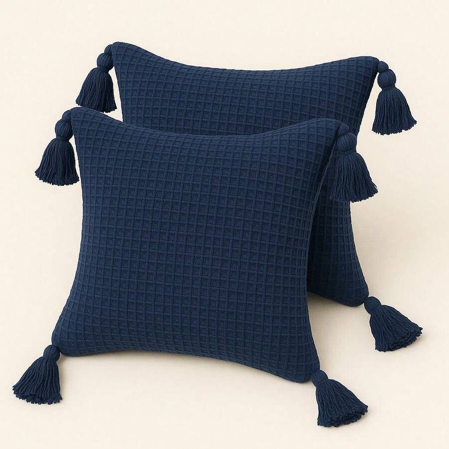 Kit Of 2 Luxury Cotton Cushion Covers 45x45 - Quick And Cozy Decoration - 藏蓝色 - 查看 1