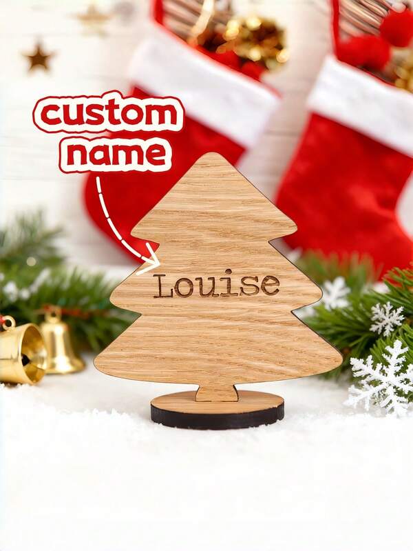 1PC Luxury Wooden Christmas Tree Place Card – Engrave Guest Name, Personalized Festive Table Decor, Gift-Ready Tag For Holiday Dinner, Family Gathering, Xmas Party & Winter Wedding