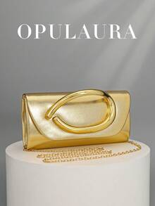 OpulAura Retro Solid Color Clutch Bag, Versatile Mini Purse, Fashionable PU Leather Handbag Suitable For Weddings, Parties, Galas, Dinners And Other Occasions - Gold - View 2