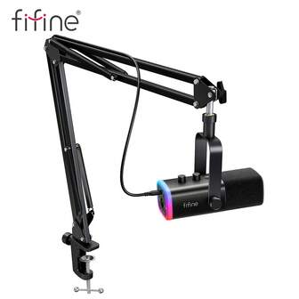  Gaming USB/XLR Dynamic Microphone Kit With Boom Arm Stand With Headphone Jack/Mute/RGB,For Live-Streaming,Recoding,Podcast,Video PC-FIFINE AM8T