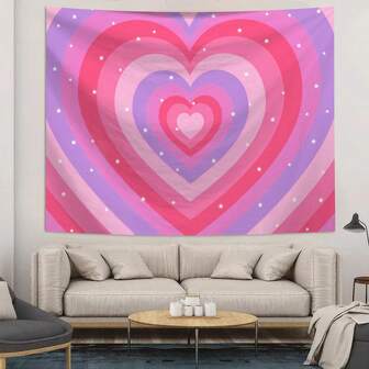 1 pieza Tapiz decorativo de pared rectangular con efecto de caída, con estampado de corazón rosa, que incluye 3 clavos de pared y 2 clips, para sala de estar, dormitorio, cocina
