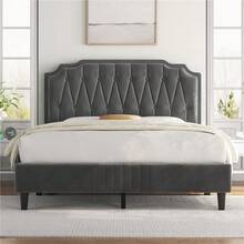 Butterslay 1pc Modern Upholstered Bed Frame Platform Bed Frame With Wooden Slat Support & Height Adjustable Headboard, Full/Queen Size, Dark Gray - Xám đậm - Xem 2