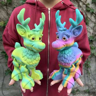 1个3D打印可动鹿雕像，眼睛逼真，有两种尺寸可选，圣诞礼物，适合任何场合，生日礼物，3D打印动物，3D打印玩偶雕像