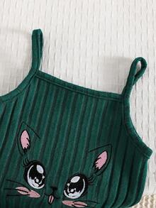 2 件套女婴春秋装套装，长袖连帽上衣搭配可爱猫咪图案简约连衣裙，时尚套装